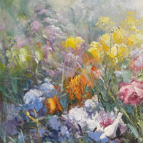 Spring Flower Field with Butterflies! This Oil Painting is Full of Romantic Vibe - Picture 2 of 8